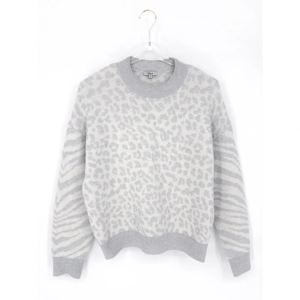 RAILS Lana Mixed Animal Print Ivory Gray Sweater S - Picture 5 of 10